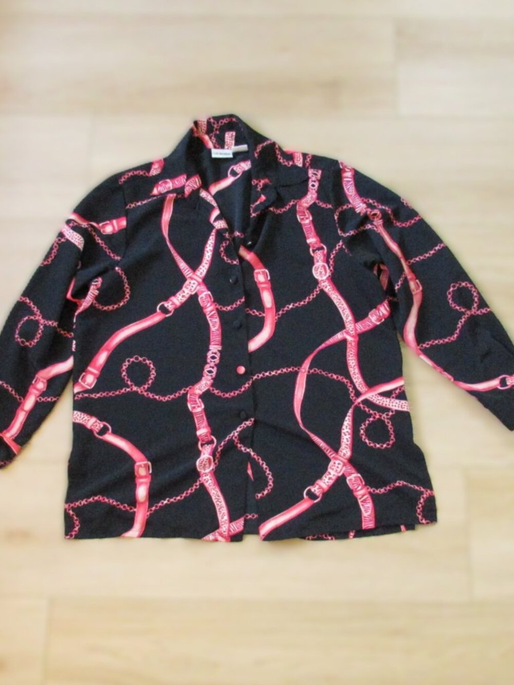 Vintage Liz Baker Equestrian Chain Print Blouse XL
